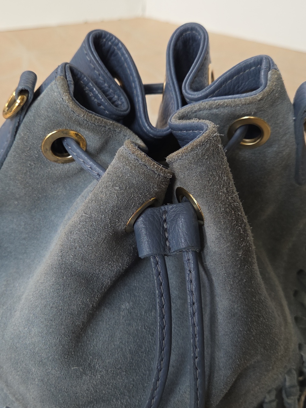 DV Diva's Bag Italian Blue Suede & Leather Fringe Crossbody! - Picture 12 of 13